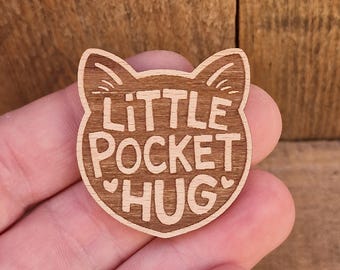 Engraved Beech Wood Pocket Hug - Cat Token Keepsake