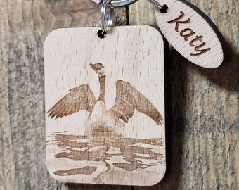 Personalized Canada Goose Wooden Keyring | Laser Engraved for a Personal Touch | Customizable Key Ring