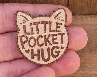 Engraved Wooden Pocket Hug Token - Cat Keepsake