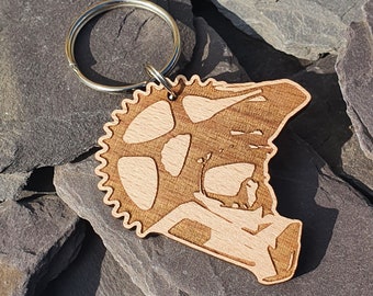 MTB Helmet Keyring: Beech Wood Mountain Bike Gift