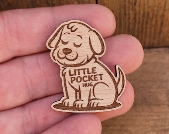 Engraved Wooden Pocket Hug Puppy Token - Personalized Keepsake