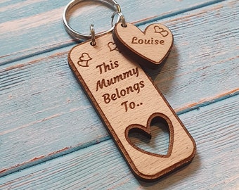 Personalised Gift Heart Keyring This Mummy, Nanny, Auntie, Granny, Grandpops, Grandad, Belongs To: