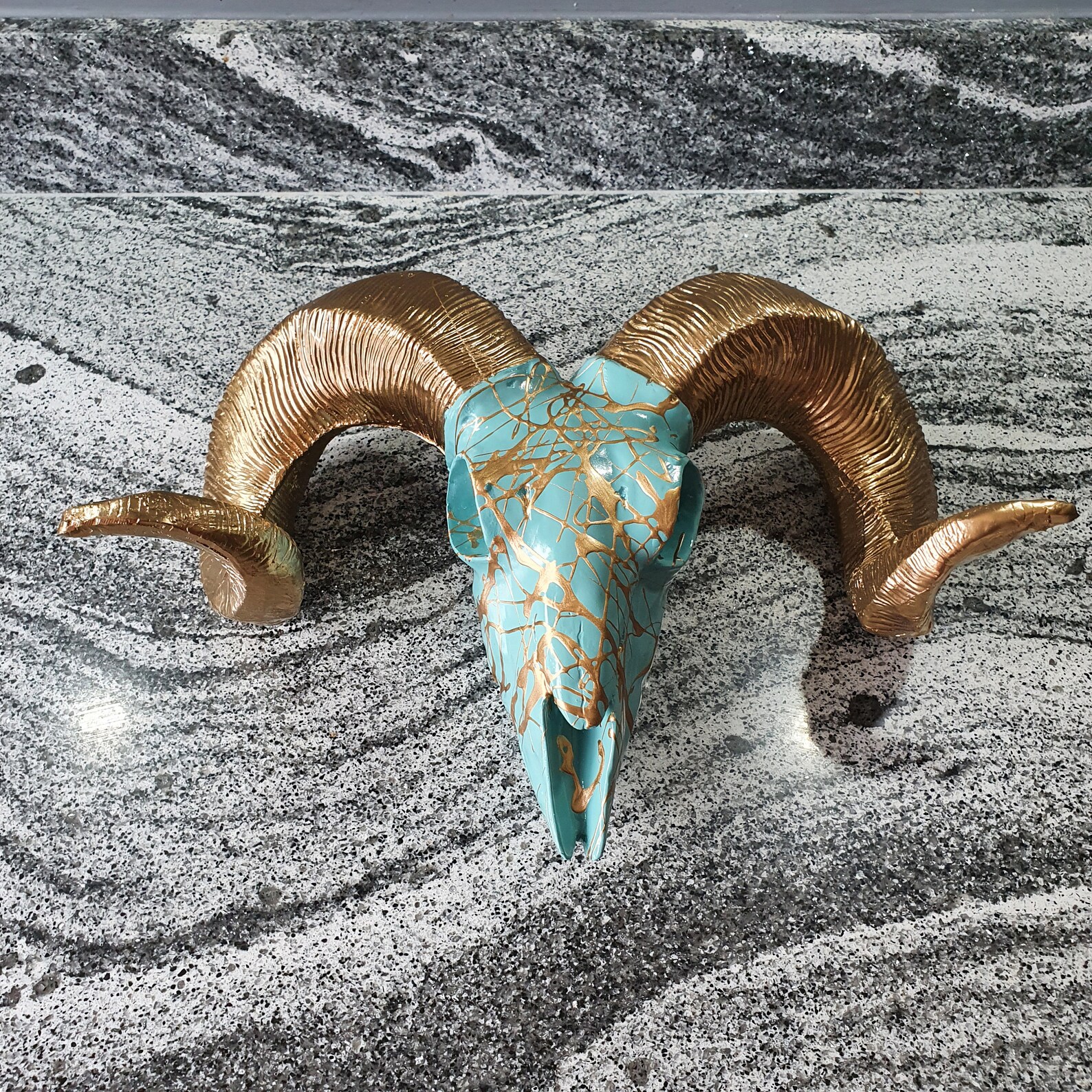 Ram Skull Wall Mount Teal and Gold wall art Skull Art Skull Etsy