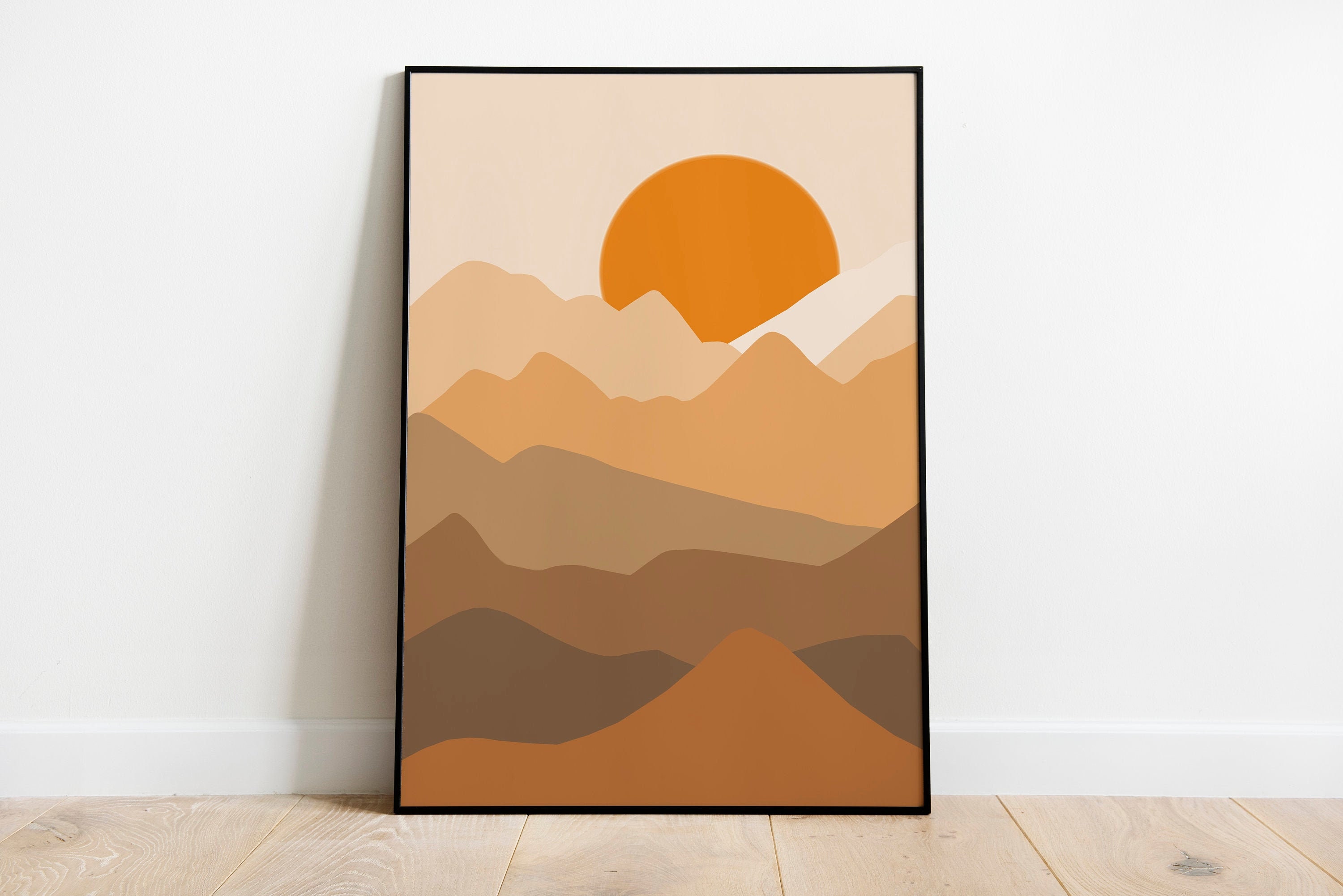 Boho Mountain Print Modern Landscape Art Orange Abstract Etsy