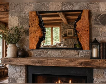 Espejo de pared de madera de cerezo con borde natural - Llamativo