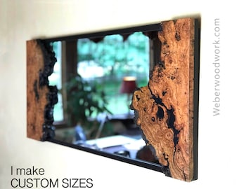 Espejo con borde natural - Madera de cerezo nudosa - Hecho a medida en EE. UU. estilo rústico
