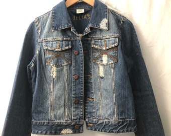 juniors distressed denim jacket
