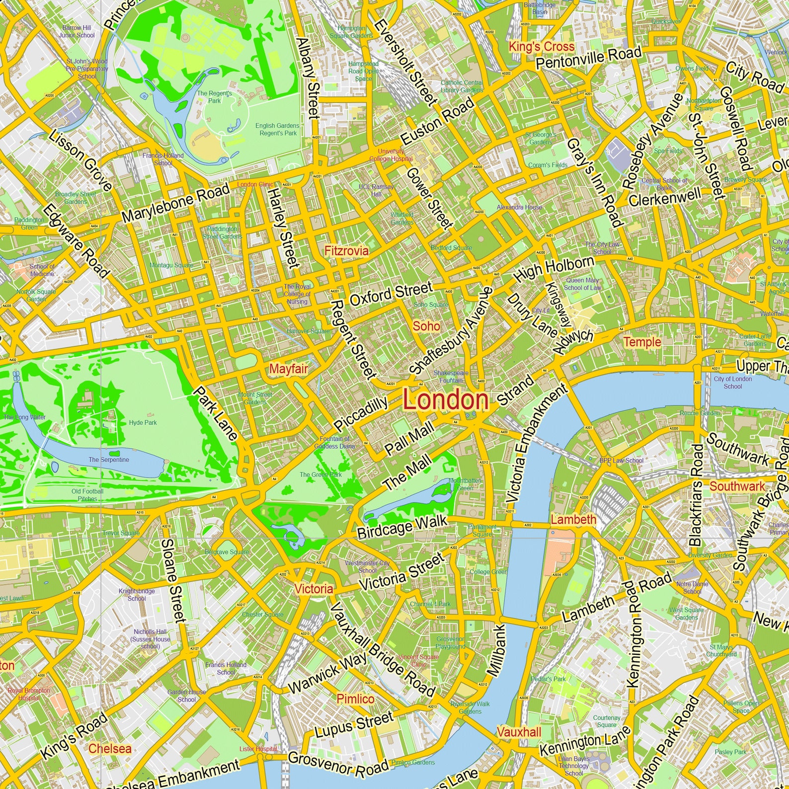 City map of central London. Digital UK Map. Wall Art Map | Etsy
