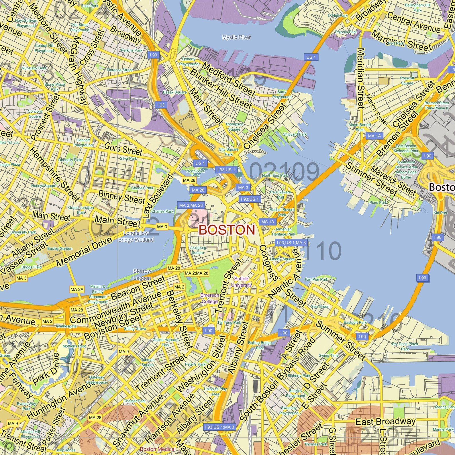 Mapa de la ciudad de Boston MA US 1. Impresión de mapas de | Etsy