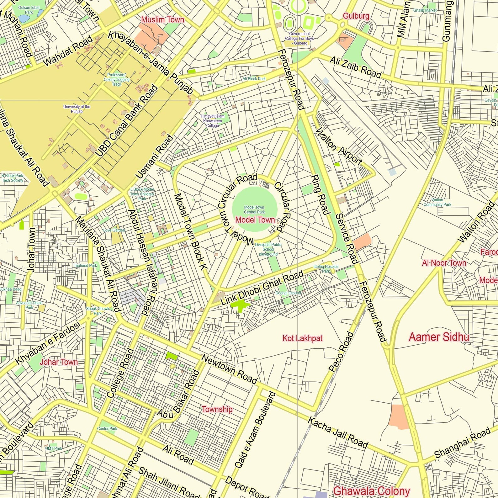 Lahore Pakistan. Detailed Map. High Quality City Map Poster.  Etsy