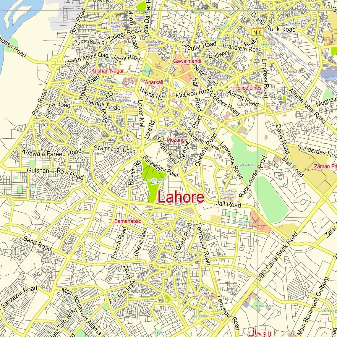 Lahore Pakistan. Detailed Map. High Quality City Map Poster. Etsy