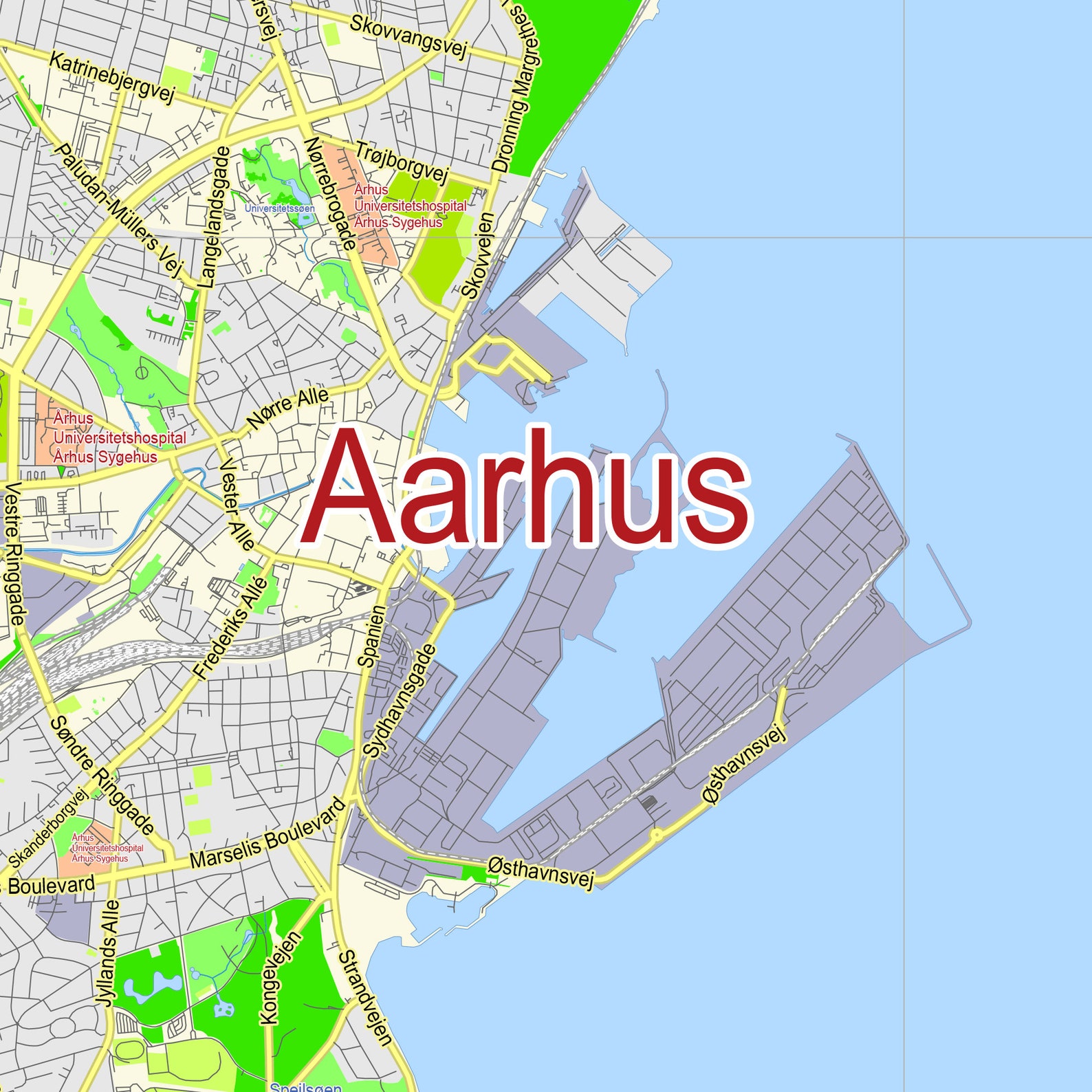 Aarhus Denmark. Detailed City Map. Editable PDF Map. Custom | Etsy