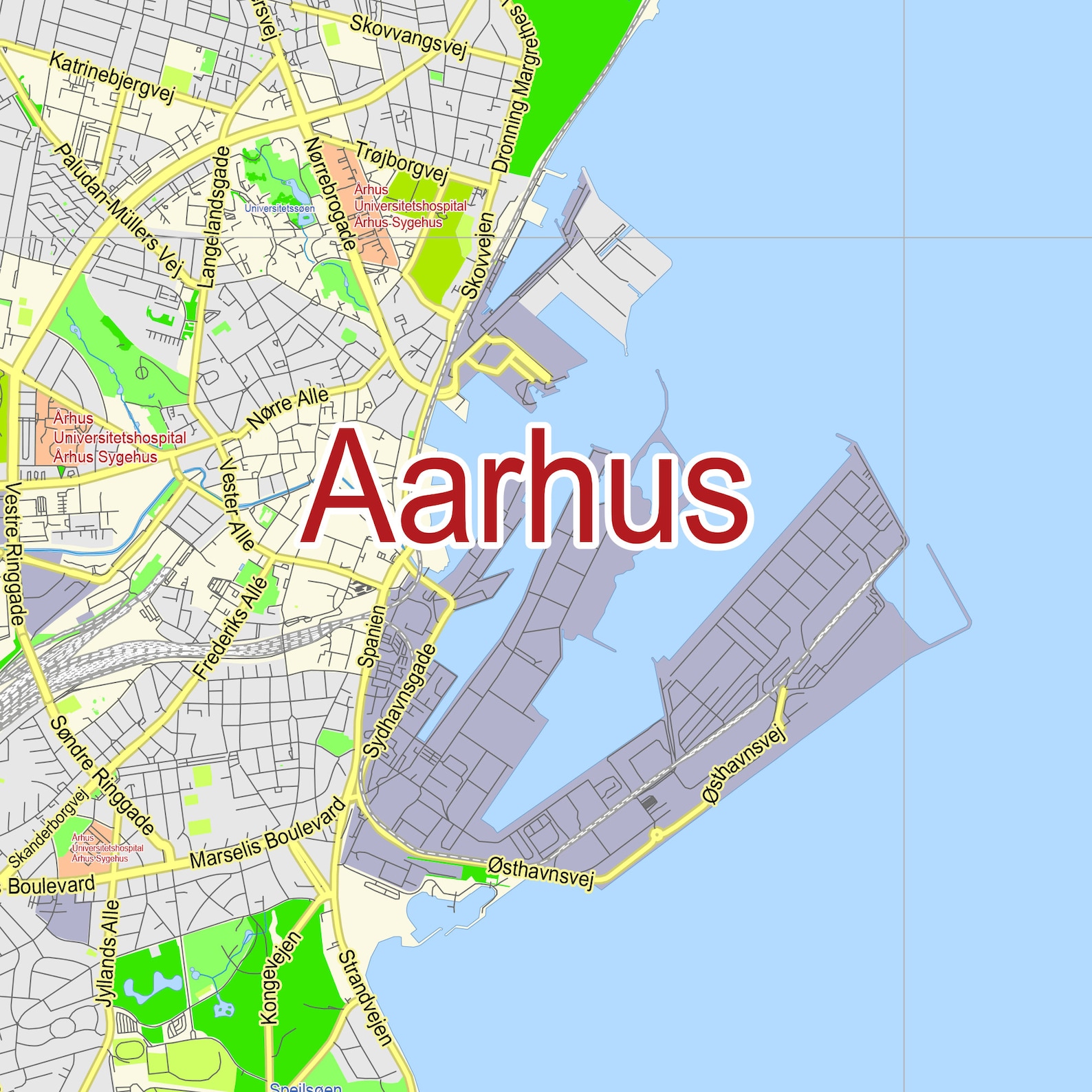 Aarhus Denmark. Detailed City Map. Editable PDF Map. Custom | Etsy