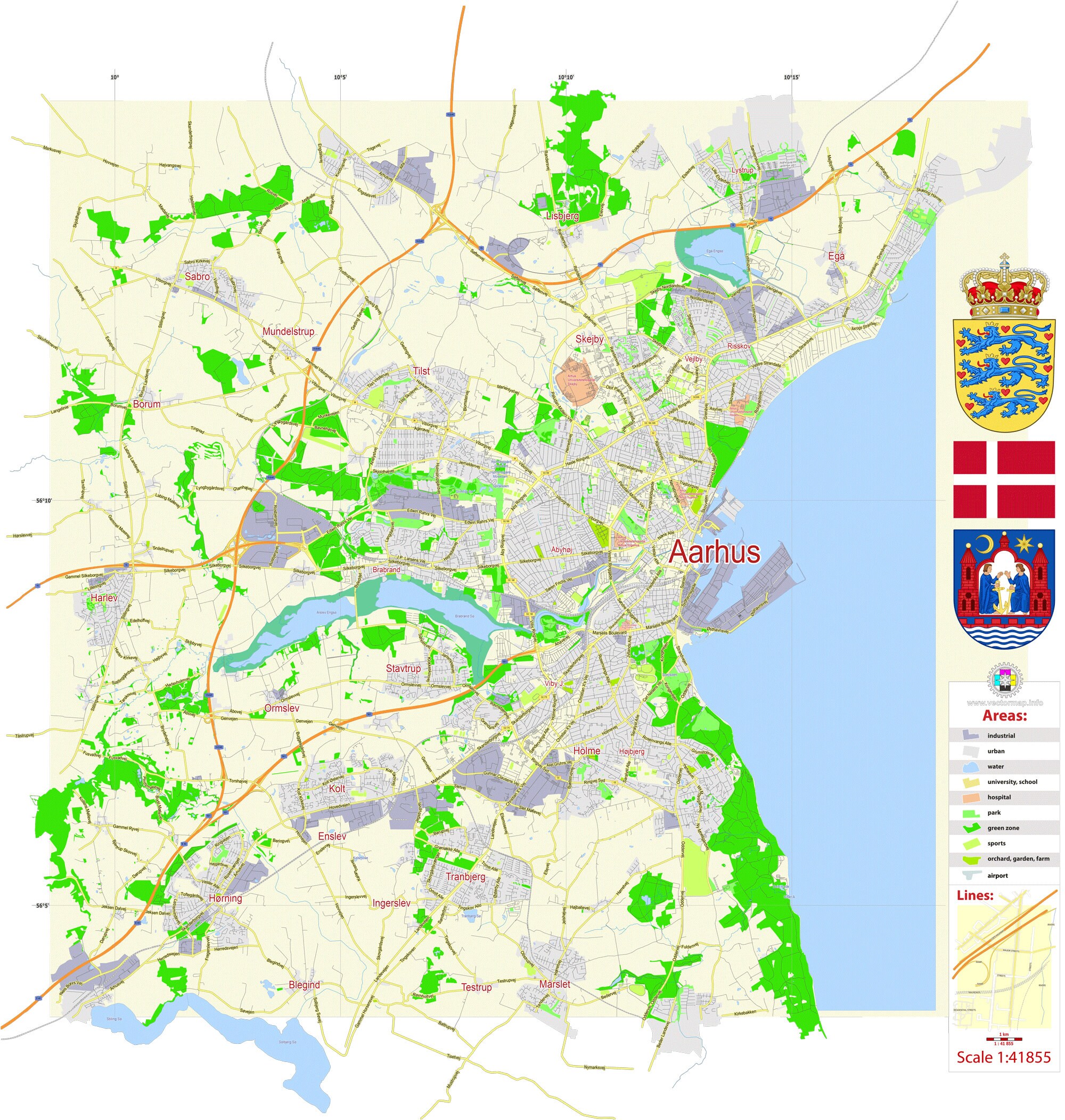 Aarhus Denmark. Detailed City Map. Editable PDF Map. Custom | Etsy