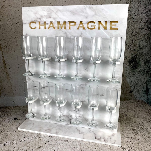 Champagne Wall Champagne stand  Tabletop stand various size options. White waterproof plastic. Freestanding display stand marble printed