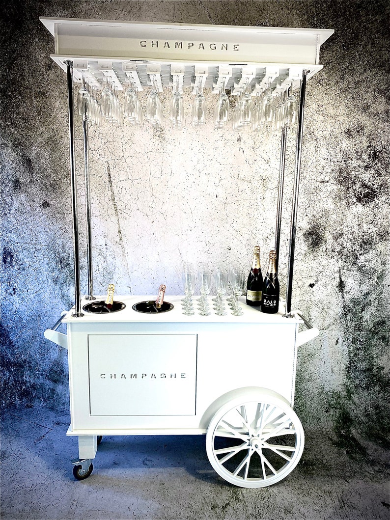 Champagne cart,drinks cart,champagne bar.Freestanding.Holds 40 champagne flutes & 2 ice buckets.transportable.Stand out piece image 1