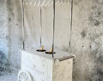 Champagne cart, Drinks cart, Champagne Bar. FloorStanding 6.7ft Tall. Holds 42 champagne flutes & 2 ice buckets. Transports Easily