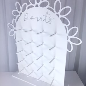 Donut Wall Stand, White 10mm waterproof plastic, Doughnut wall, Donut Stand. Flower Edge Design. Various Size Options Holds 9 to 70 Donuts