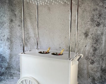 Champagne cart, Drinks cart, Champagne Bar. FloorStanding 6.7ft Tall. Holds 42 champagne flutes & 2 ice buckets. Transports Easily