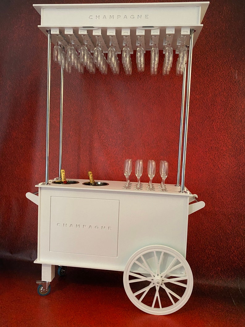 Champagne cart,drinks cart,champagne bar.Freestanding.Holds 40 champagne flutes & 2 ice buckets.transportable.Stand out piece image 5