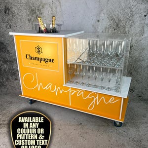 Champagne Cart ,Drinks Cart, Champagne Bar. Vendor Kiosk, Holds 80+ Flutes & Triple Ice Bucket. Candy Cart Transportable. W/ Clear Flute Box