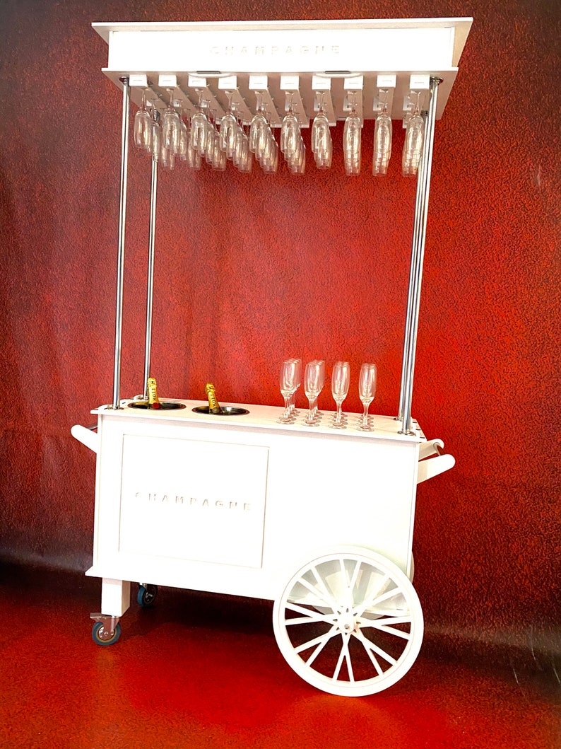Champagne cart,drinks cart,champagne bar.Freestanding.Holds 40 champagne flutes & 2 ice buckets.transportable.Stand out piece image 2