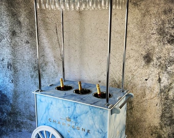 Champagne cart, Drinks cart, Champagne Bar. FloorStanding 6.7ft Tall. Holds 42 champagne flutes & 3 ice buckets. Transports Easily