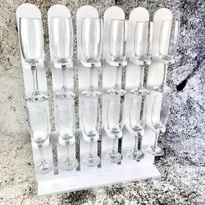 White Prosecco Wall Stand: Freestanding Champagne Flute Display