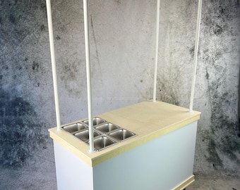 Carrito de dulces, carrito móvil de comida y bebida, transportable, totalmente personalizable, varios tamaños, madera y PVC. Robusto.