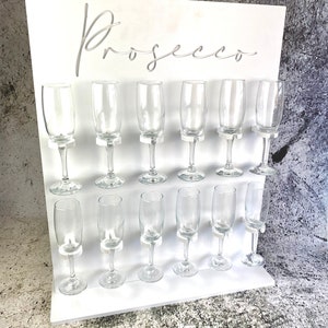 Prosecco Wall Stand: White Waterproof Plastic Champagne Flute Display