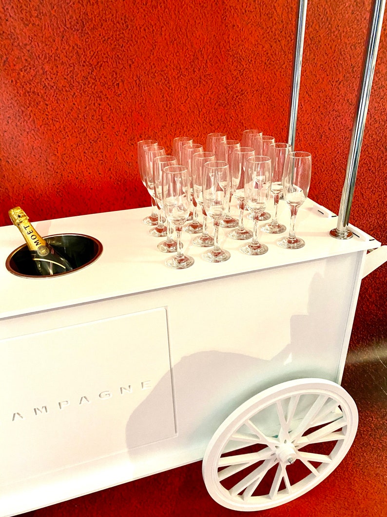 Champagne cart,drinks cart,champagne bar.Freestanding.Holds 40 champagne flutes & 2 ice buckets.transportable.Stand out piece image 3