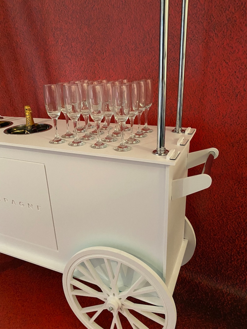 Champagne cart,drinks cart,champagne bar.Freestanding.Holds 40 champagne flutes & 2 ice buckets.transportable.Stand out piece image 6