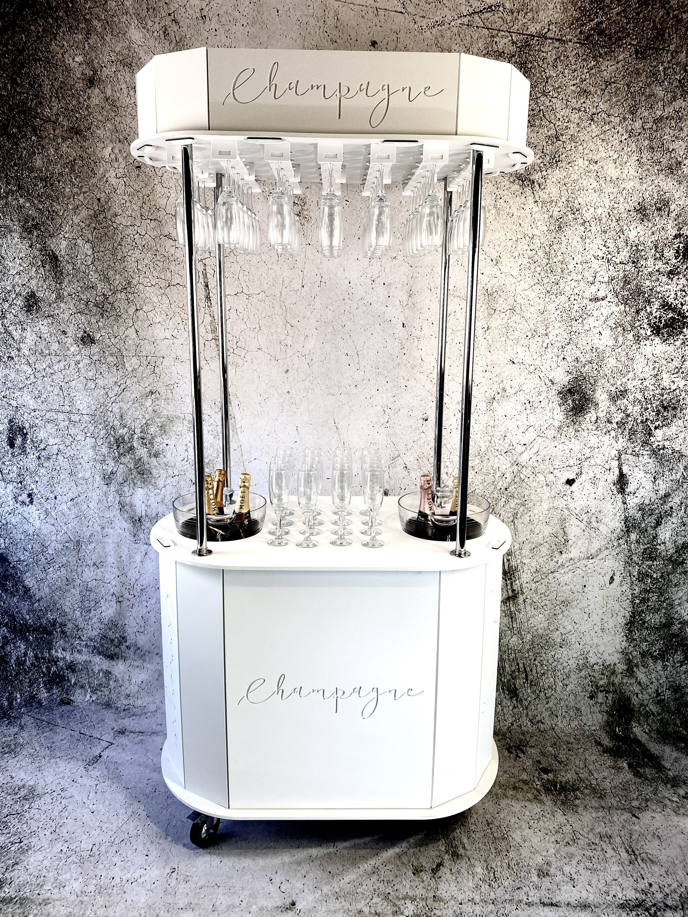 White Plastic Champagne Cart: Mobile Drinks Bar, 6-Bottle Capacity