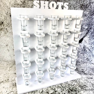 White Plastic Shot Glass Wall Display: Freestanding Shot Stand