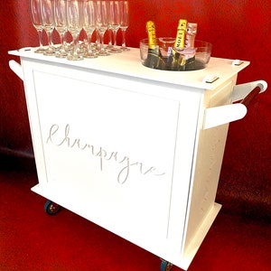 Champagne cart trolly Drinks Cart Trolly candy cart drinks trolly,cocktail bar champagne bar 3ft wide x 4ft tall x 1.5ft wide. Trolly wheels