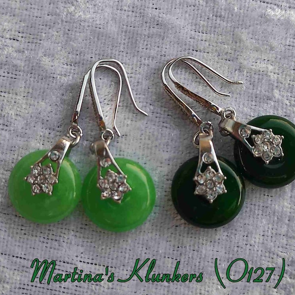 Ohrhaken aus Sterling Silber und Strass mit Jade-Donuts (O127)