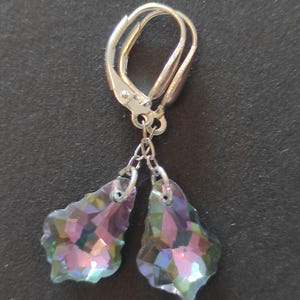 Sterling Silver Drop Earrings with Baroque Crystal Pendulum (O112)