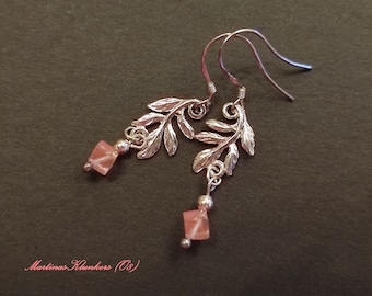 Super delicate earrings with cherry quartz cube (O8)