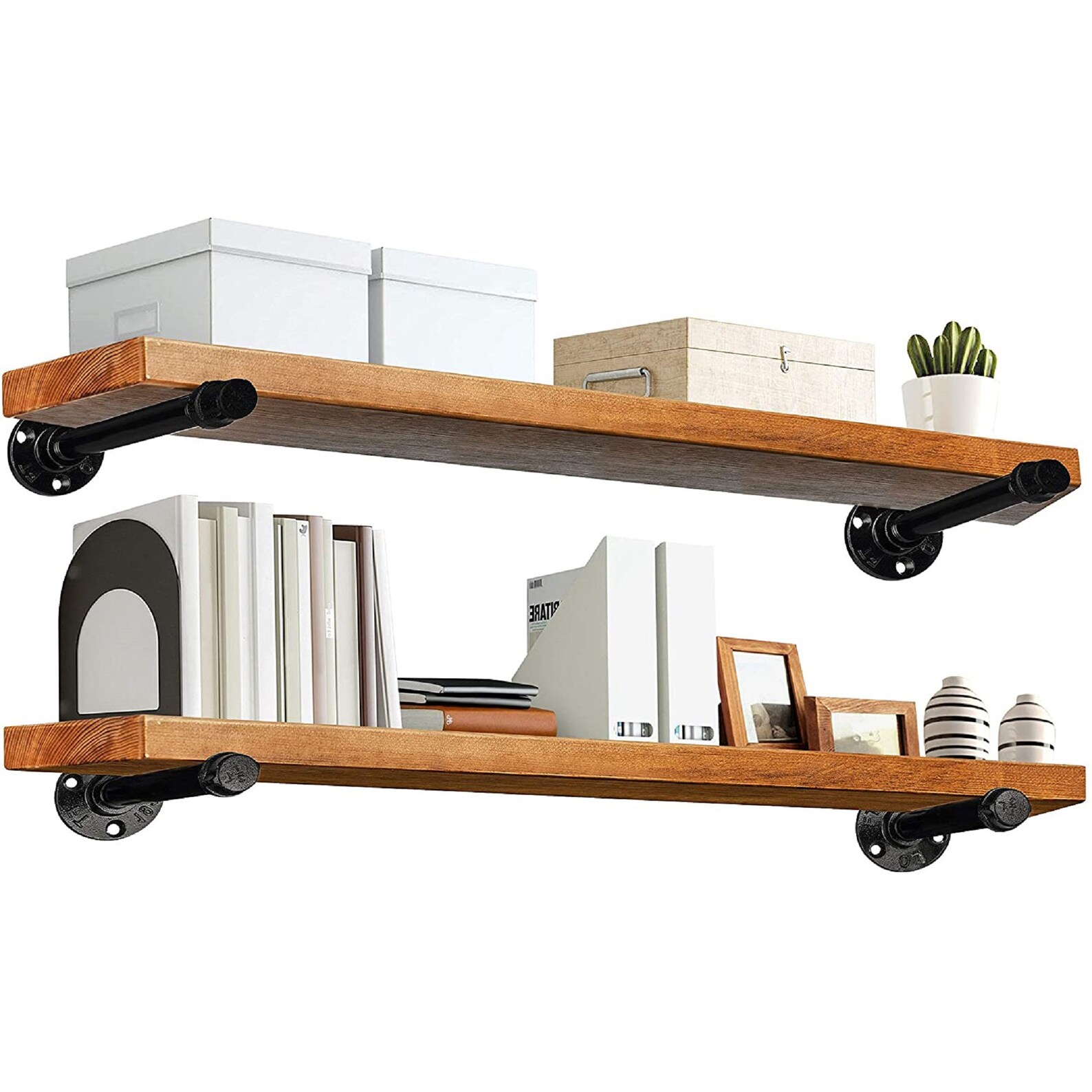 TEN49 Industrial Real Wood Wall Shelf 36 Walnut Etsy