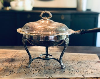 Silver plate 5 piece Chafing Dish with Stand and Burner Vintage Sheridan