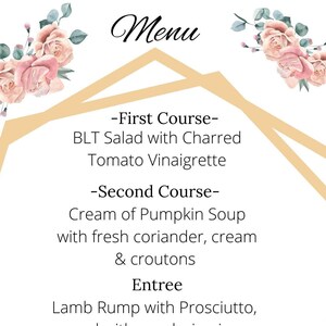 Floral Wedding Menu