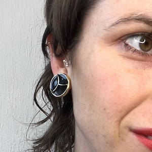 Black enamel and gold-tone 80s vintage round clip-on earrings