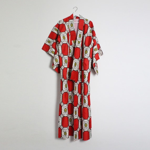 Geometric Print Silk Kimono