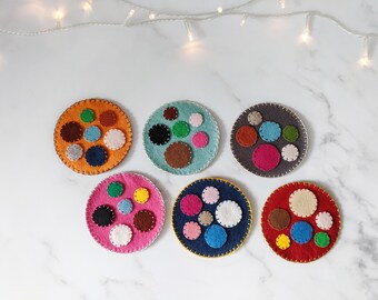 Felt Coasters, Glass Coasters, Kitchen, Home, Decor, Circle, Bubbles, Colors, Round, Wool Felt, Wool