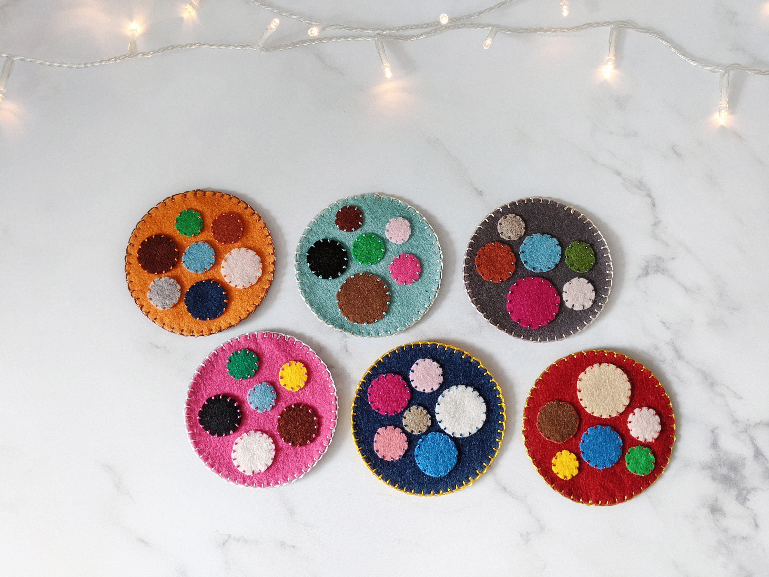 Felt Coasters, Glass Cuisine, Accueil, Décor, Cercle, Bulles, Couleurs, Rond, Wool Felt, Laine