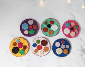 Felt Coasters, Glass Coasters, Kitchen, Home, Decor, Circle, Bubbles, Colors, Round, Wool Felt, Wool