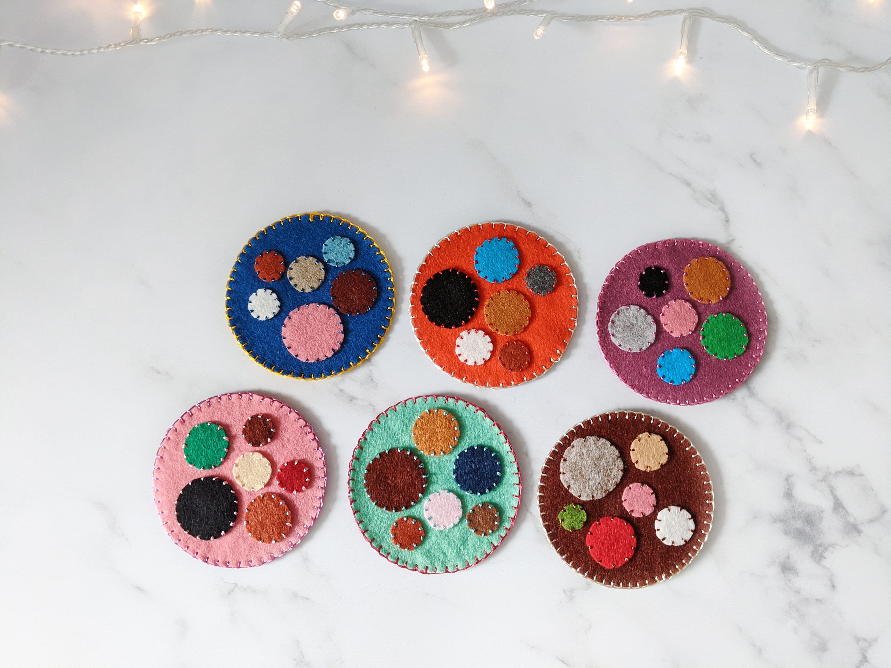 Felt Coasters, Glass Cuisine, Accueil, Décor, Cercle, Bulles, Couleurs, Rond, Wool Felt, Laine