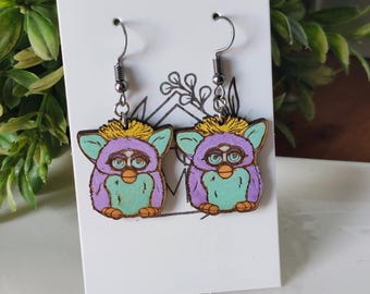 Handmade Furby Earrings | 90s Nostalgia, Wooden Dangles