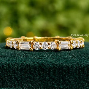 1.23 TCW Baguette And Round Cut Moissanite Band 14K Gold Full Eternity Wedding Band Minimalist Band Best Anniversary Promise Band For Her