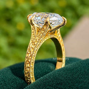 Filigree Dutch Marquise Moissanite Engagement Ring Vintage Art Deco 14K Gold Engraved Band Ring Unique Split Shank Wedding Ring Promise Ring